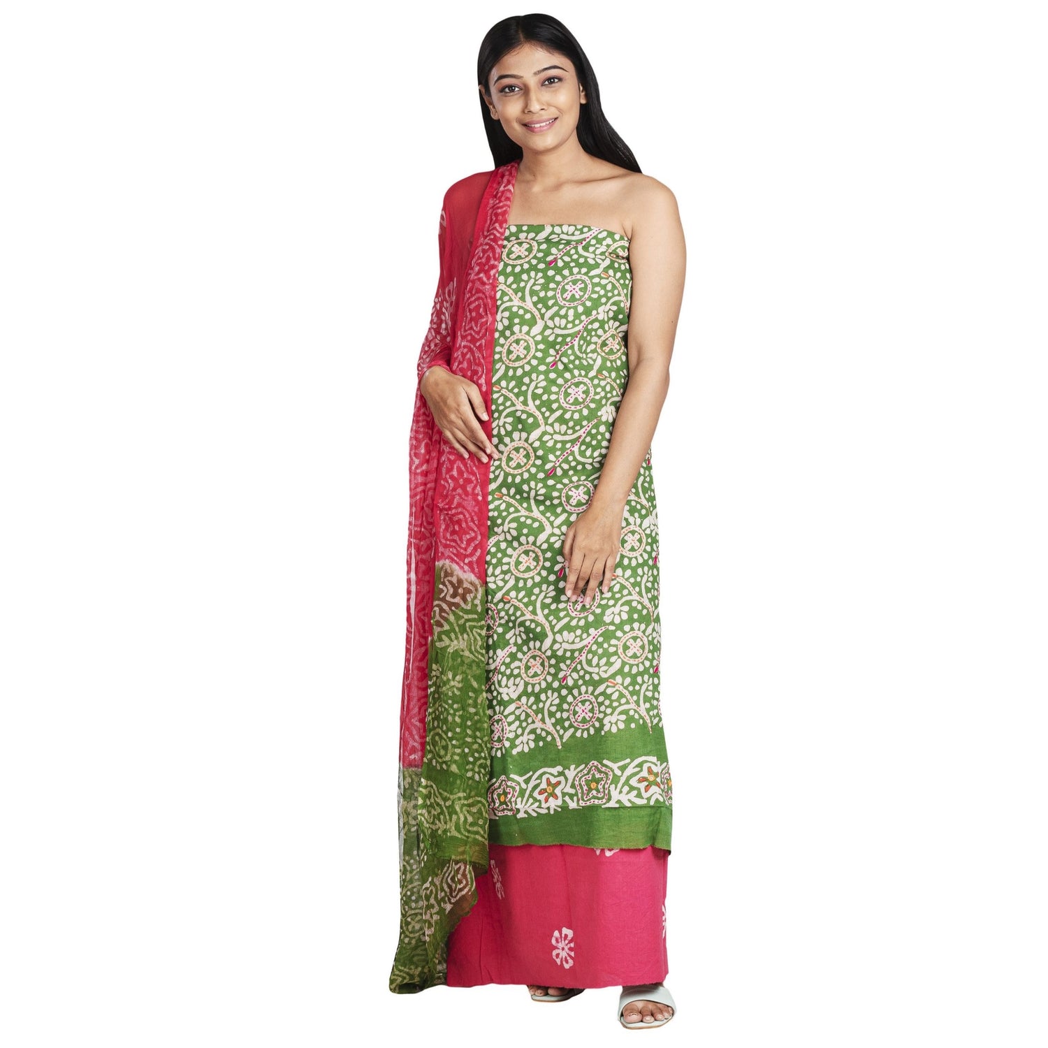 batik print dress material with chiffon dupatta