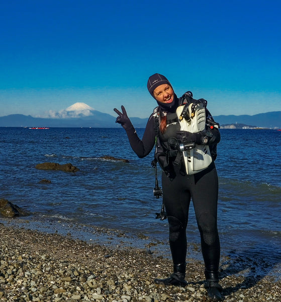 Corinne Klein scuba diver on beach