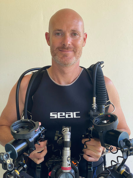 Jose Salido with underwater photography gear