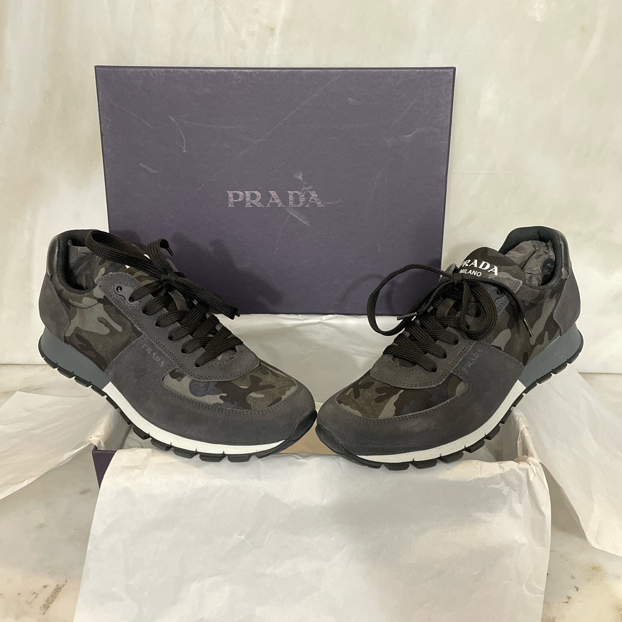 prada grey camo trainers