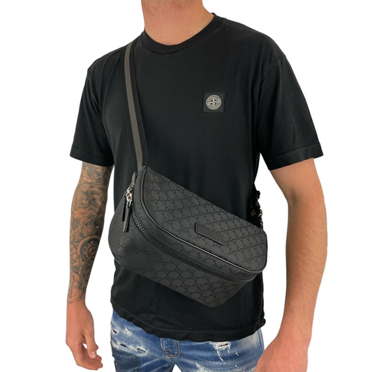 GUCCI Calfskin GG Tennis Embossed Messenger Bag Black 1251977