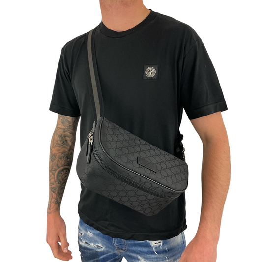 Gucci GG Supreme Monogram Web Messenger Bag in Black –