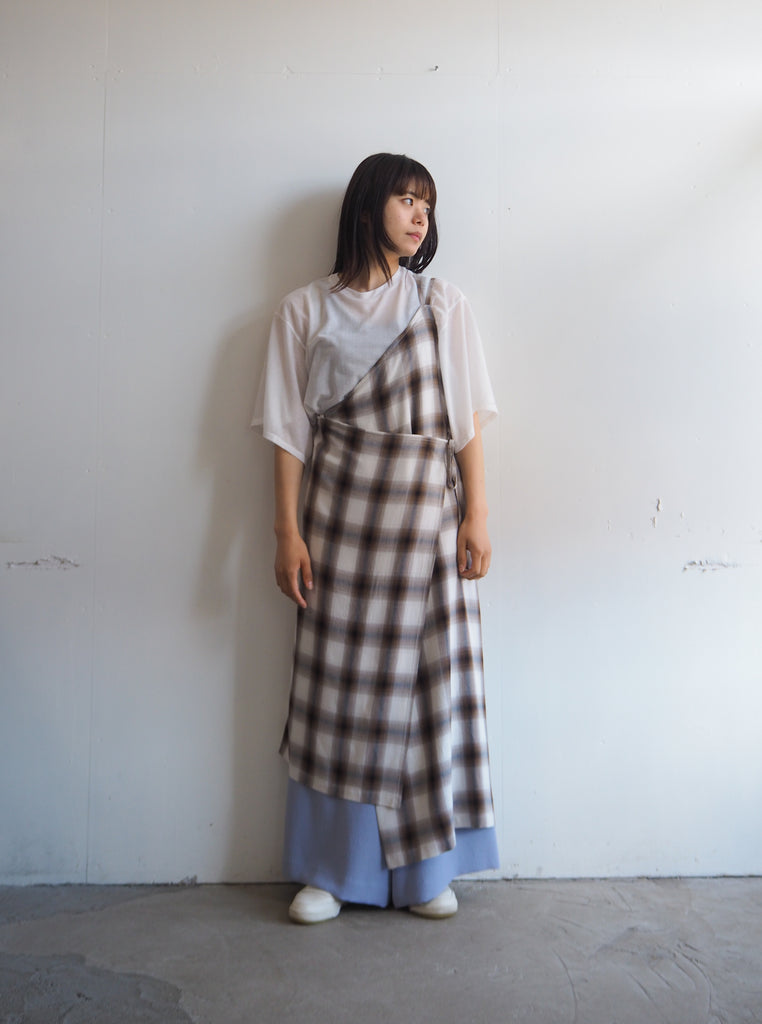 【新品】pheeny omble check apron dress Brown