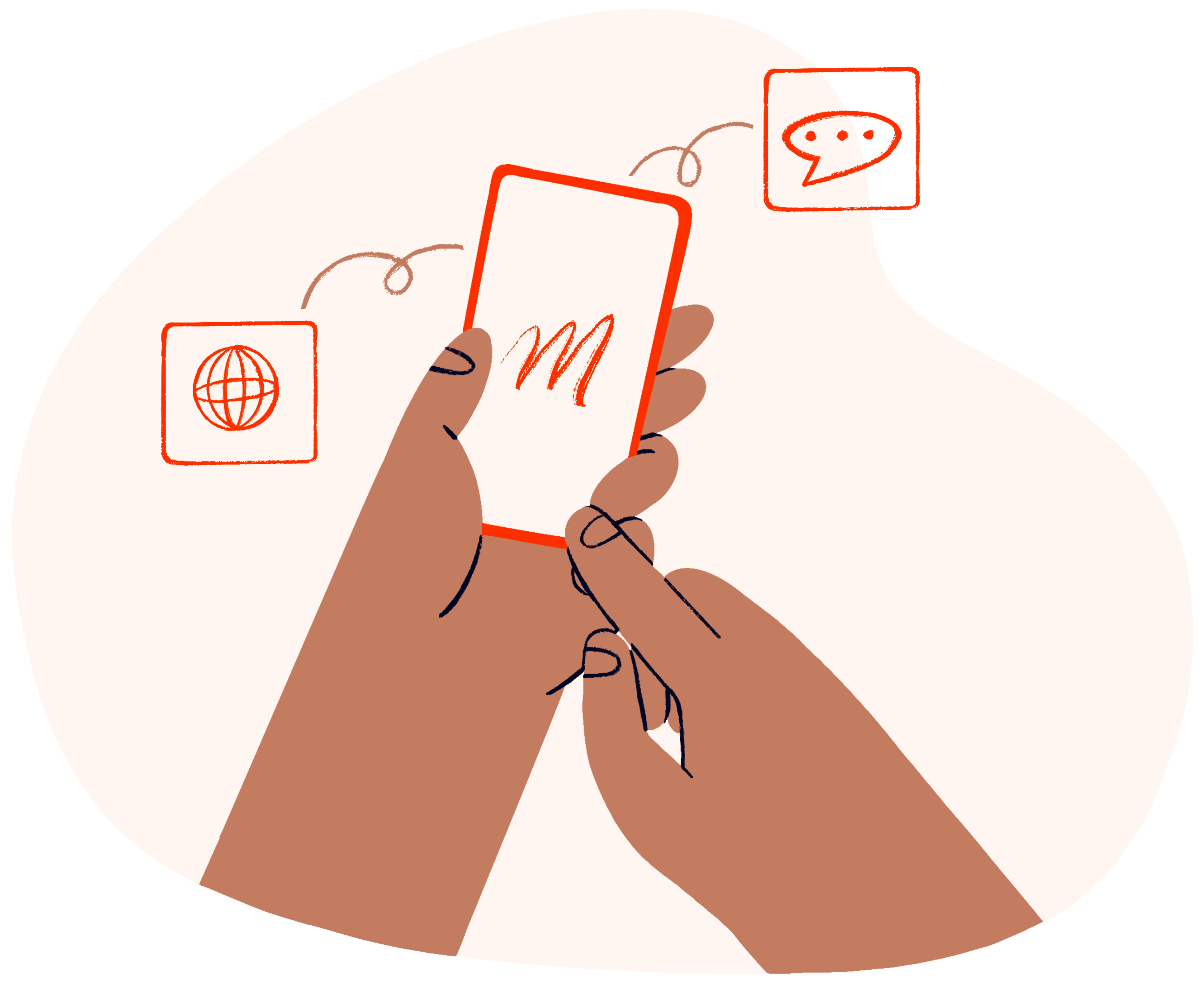 Contact Us Two hands holding a phone and in order to contact MyMuse