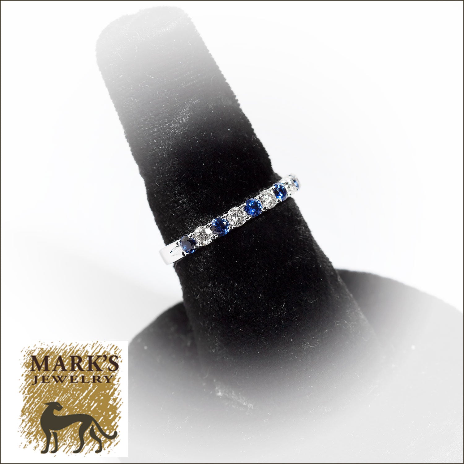 09140 14K White Gold Diamond and Sapphire Alternating Shared Prong Band