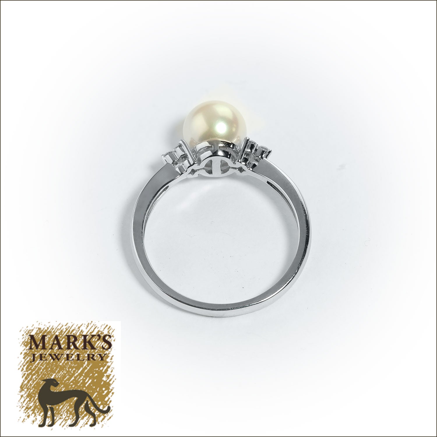 09014 14K White Gold Freshwater Pearl and Diamond Ring