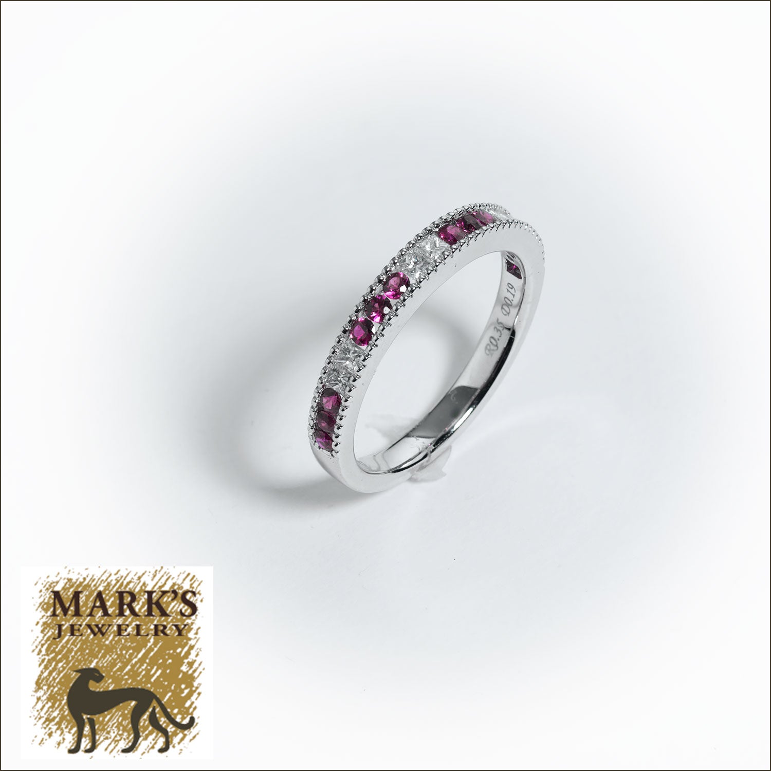 09144 14K White Gold Diamond & Ruby Band