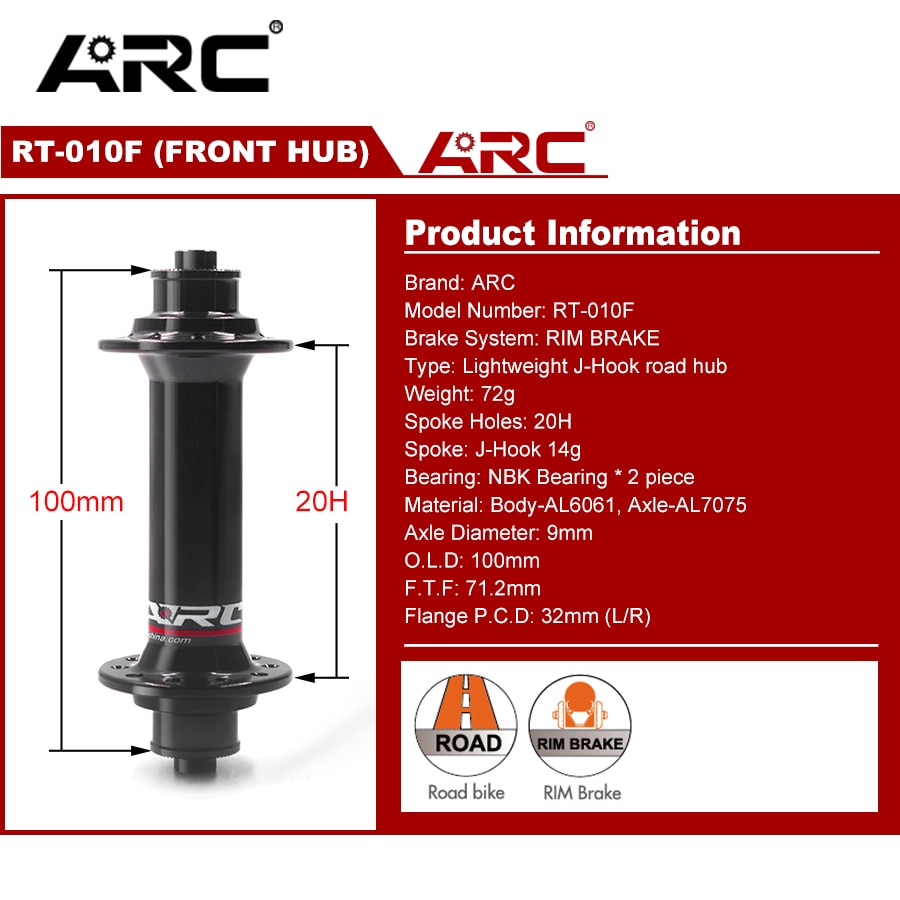 ARC RT010F RT002R bicycle hub for road bike 20-24 holes quick release axis