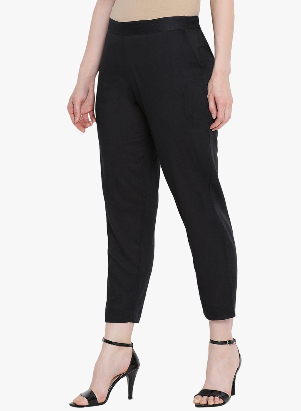 Solid black cotton straight pants – Fabnest