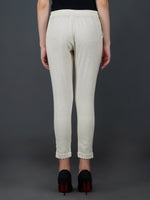 Off white cotton pant with lace work at hem-Pants-Fabnest