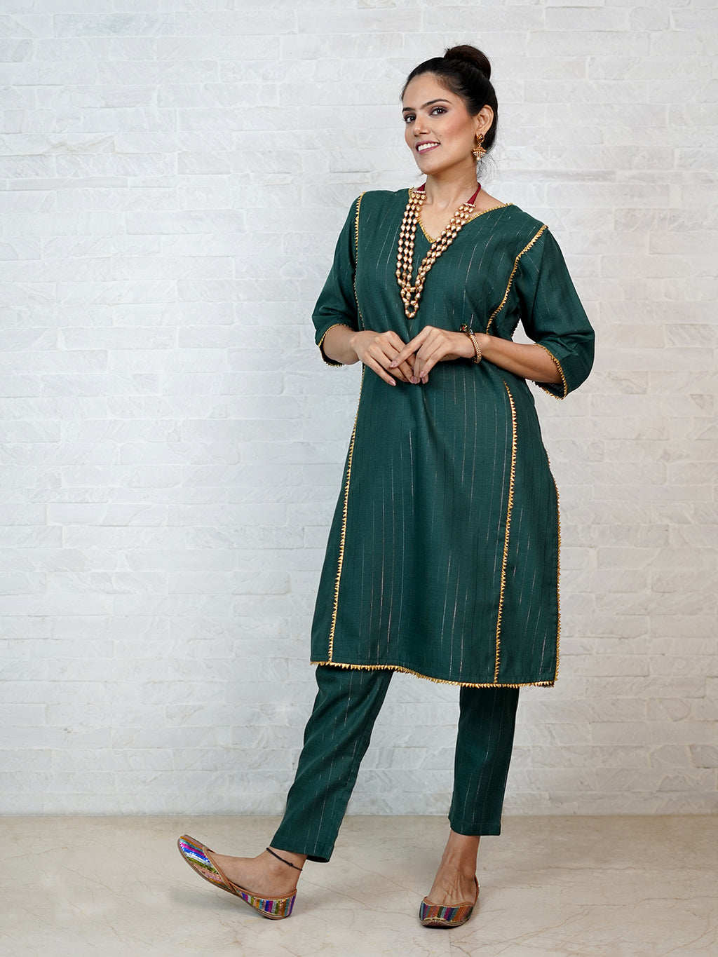 Sangria Women Green & Golden Floral Sequinned Yoke Design Regular Kurta  with Dhoti Pants | Shopper.com