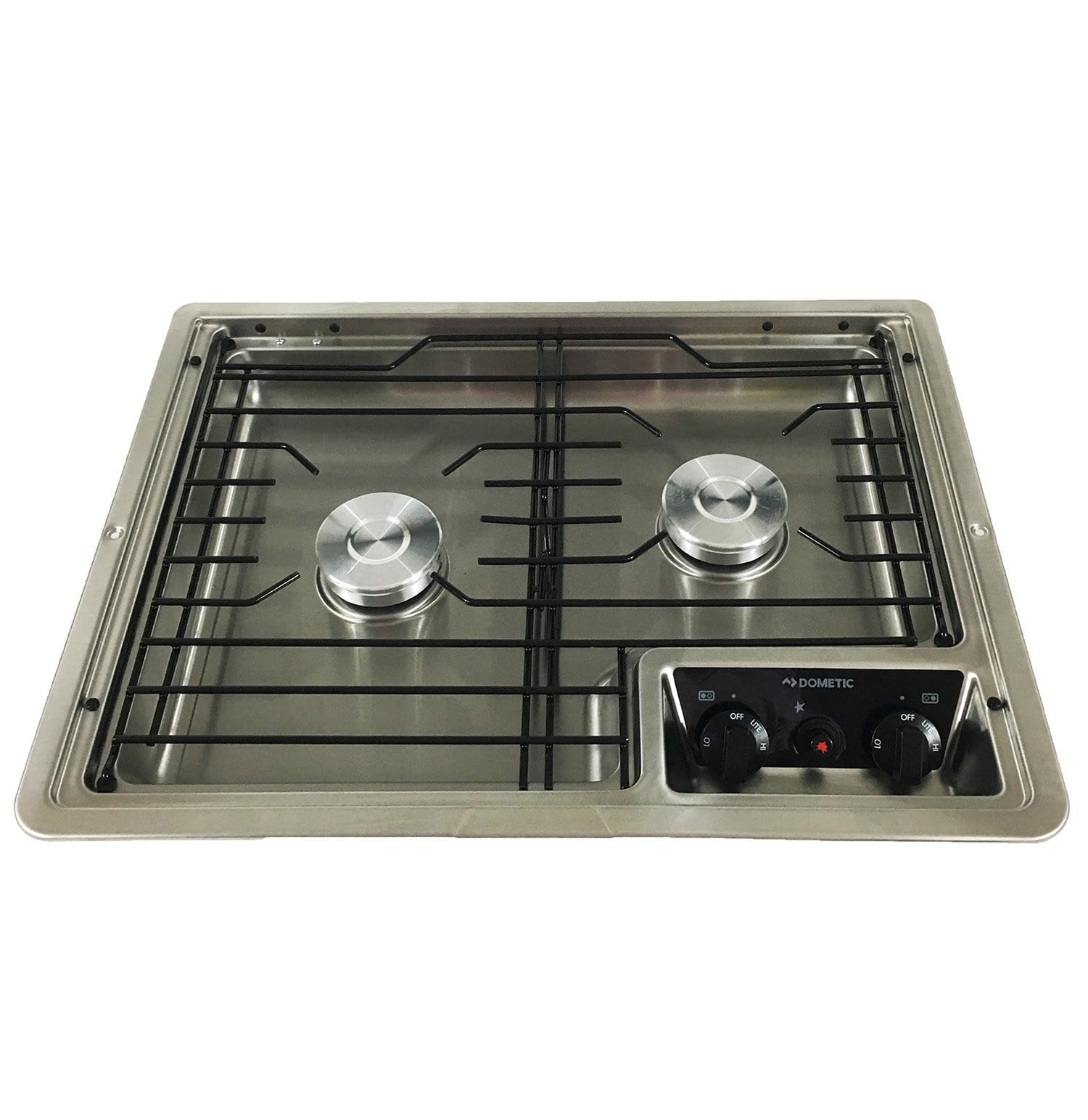 Dometic 50216G RV Stainless 2-Burner Propane Cooktop with Glass Cover