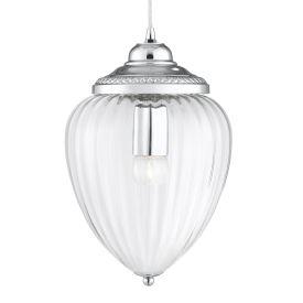 Searchlight 1091Cc Chrome Pendant Light With Clear Ribbed Optic Glass Shade