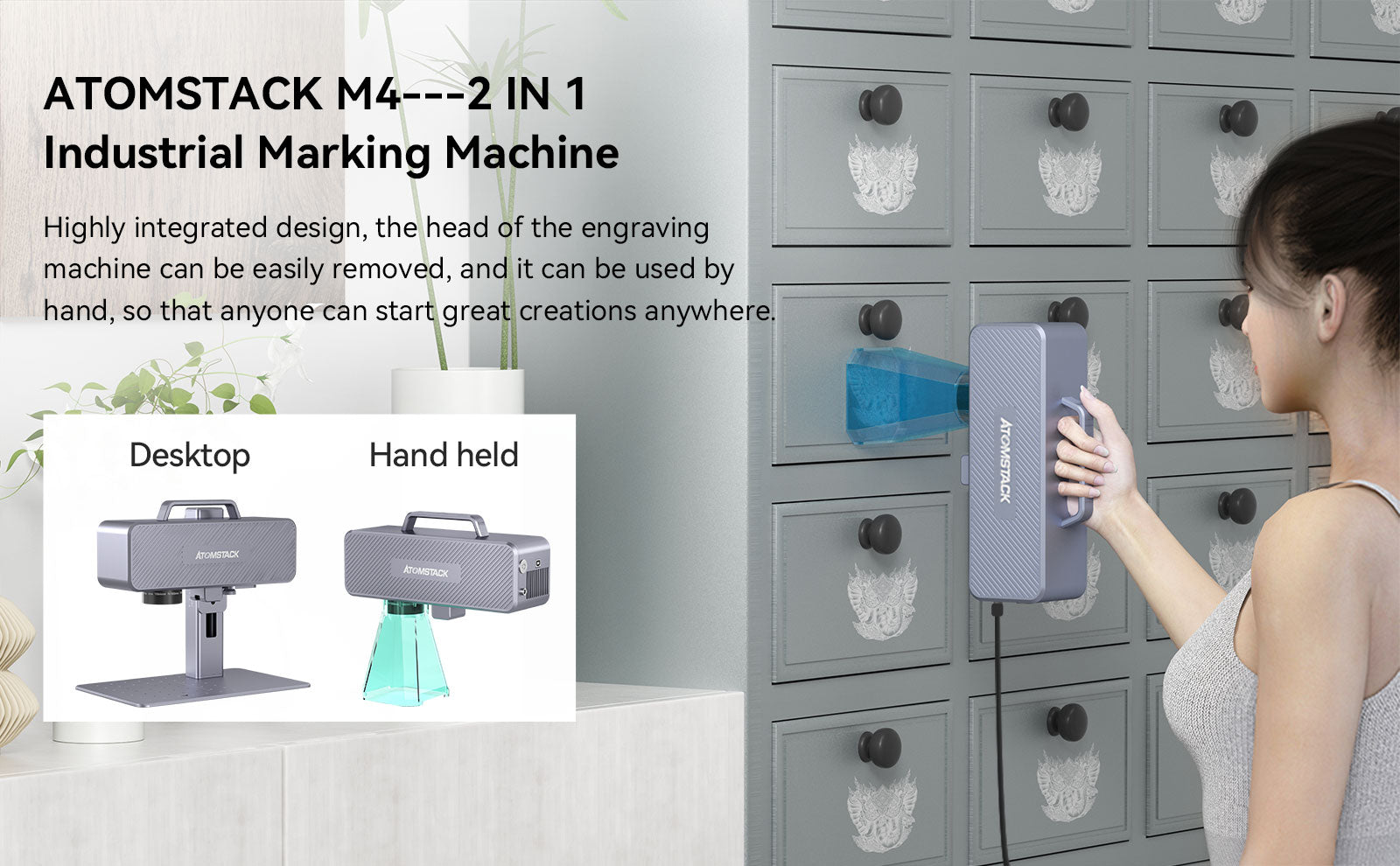 Atomstack M4 Desktop Handheld 2-in-1 Laser Marking Machine, Au Plug