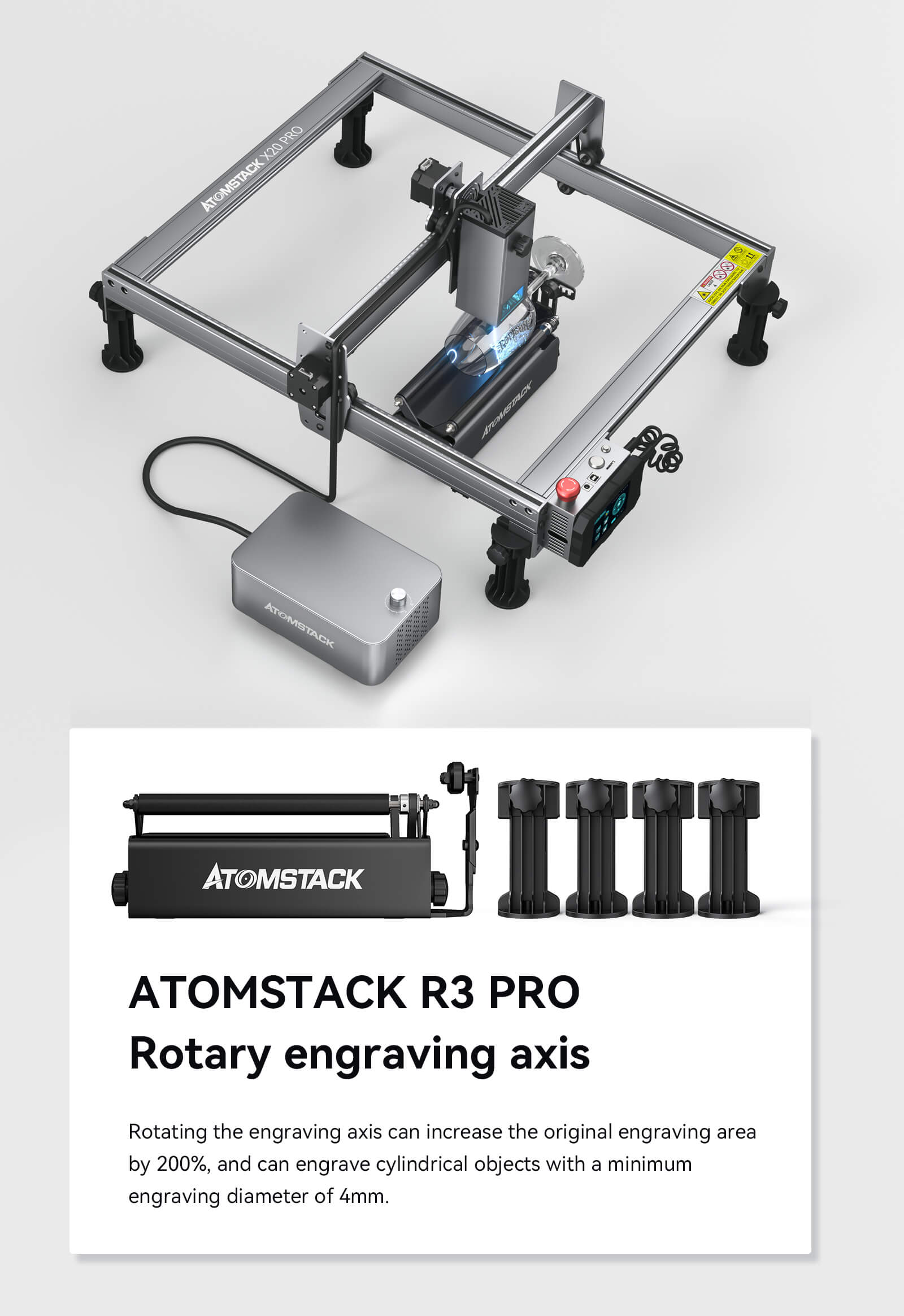 Atomstack A20 Pro Laser Engraver 130W, 20W Optical Power Laser Cutter with F30 Pro Air Assist Kit and Terminal Control Panel, Support Self-developed