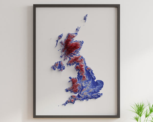United Kingdom Shaded Relief Colourized (Flag Colours)