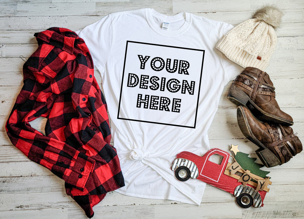 bella canvas 3001 mockup with buffalo plaid