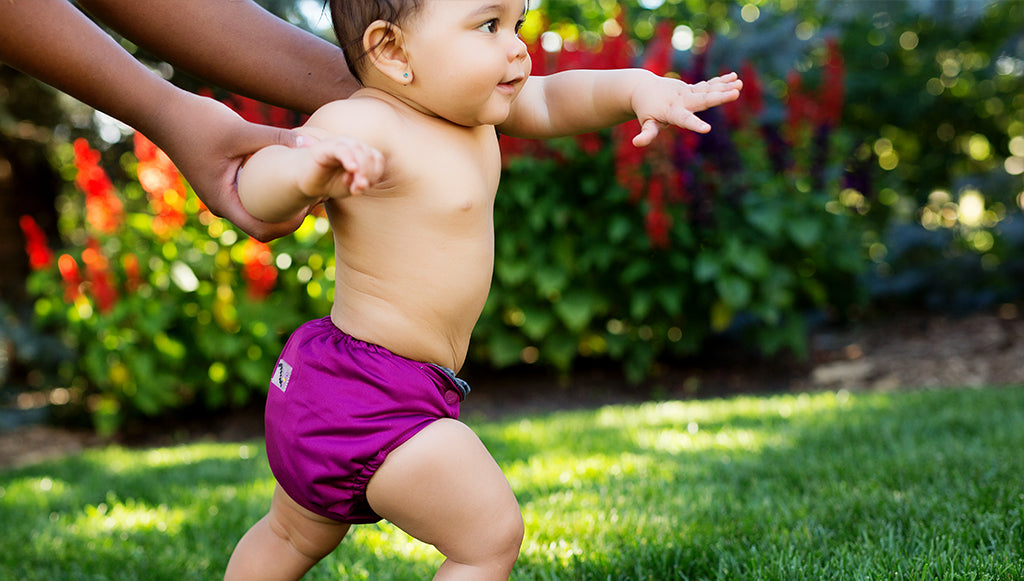 Toddler running in Boysenberry Rumpapooz OBV