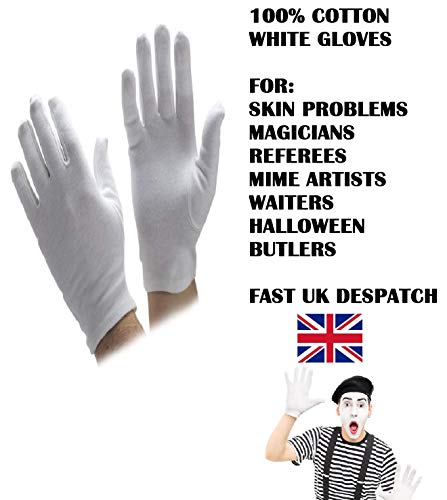 Cotton Gloves White 2 pairs 100% Cotton by Palestren Dermatological Moisturising General Purpose Universal Soft-Hand