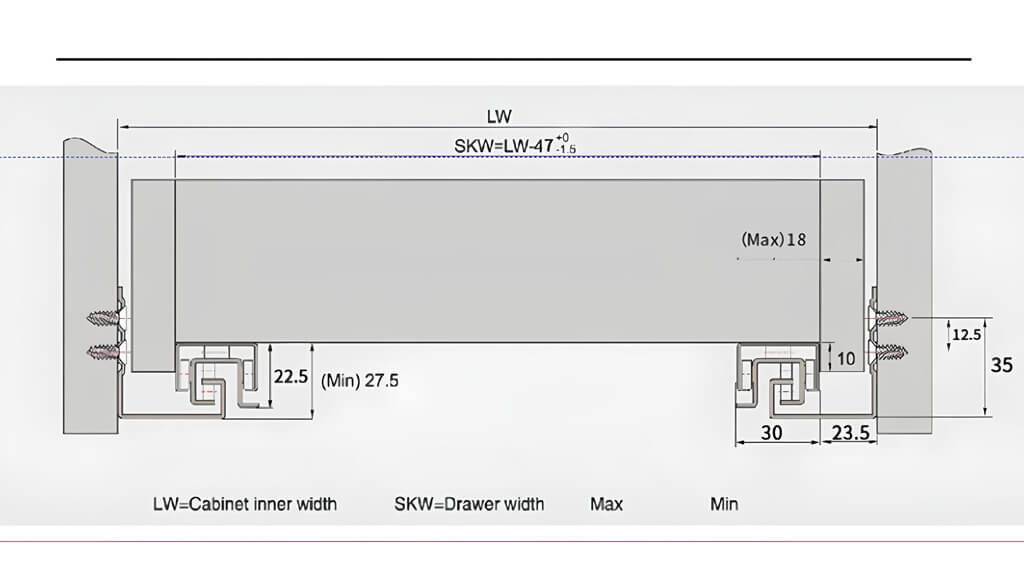 undermount soft close drawer slides AOLISHENG measurement drawings