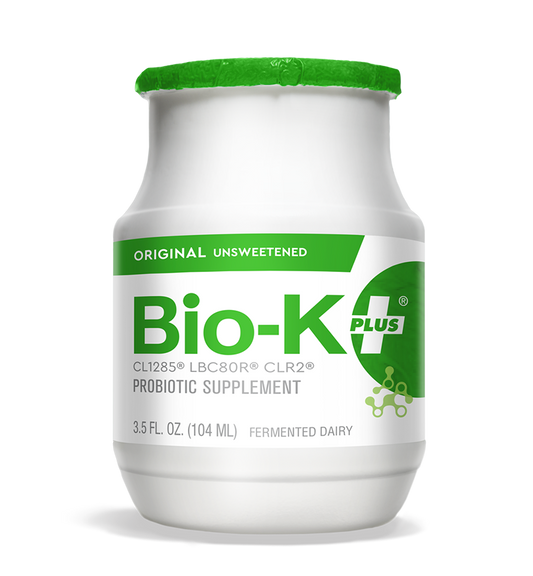 Bottle of Bio-K+ Original Unsweetened FERMENTED DAIRY DRINKABLE PROBIOTIC