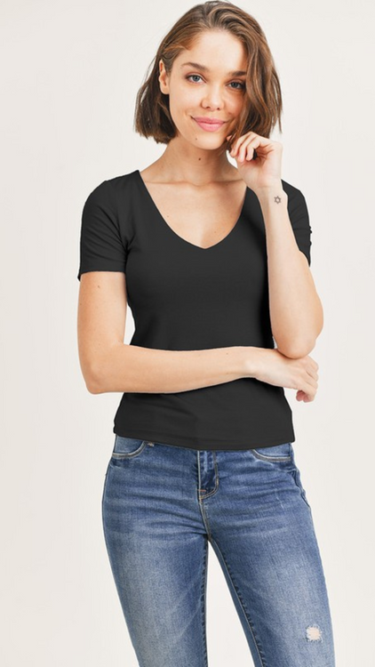 Double Layered Short Sleeve V Neck Top