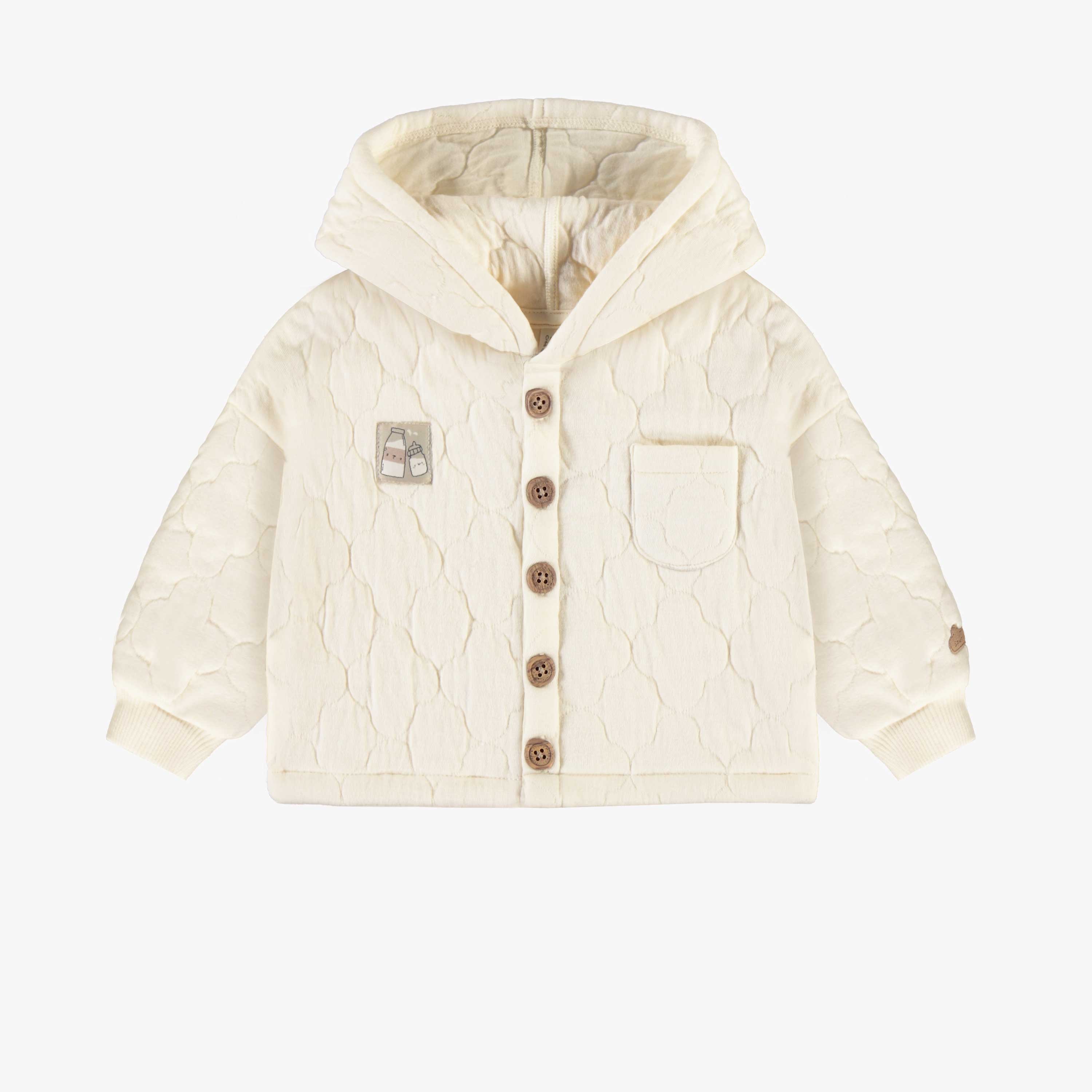 Veste à capuchon unisexe crème en coton matelassé, naissance || Unisex cream quilted cotton hooded vest, newborn - Sourismini Wholesale CA product image