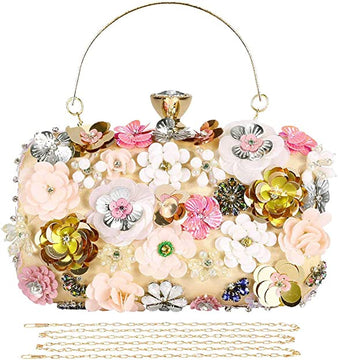 Satin Floral Beaded Clutch