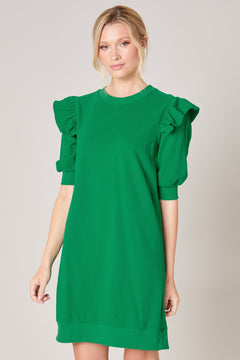 Kelly Green French Terry Ruffle Knit Dress
