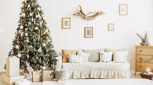 Living room with holiday decorations