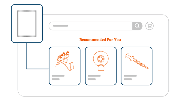 An illustration of a website with product recommendations