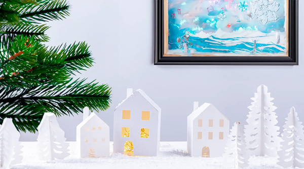 White-themed Christmas village decoration