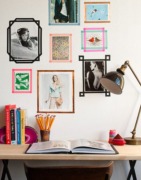 washi tape used as picture frames on walls