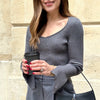 SWEETHEART RIBBED KNIT TOP - CHARCOAL