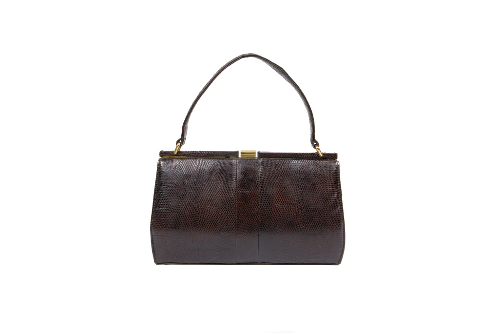 Beautiful and Rare Chocolate Brown 1950's-60's LOUISE FONTAINE Crocodile  Shoulder Bag