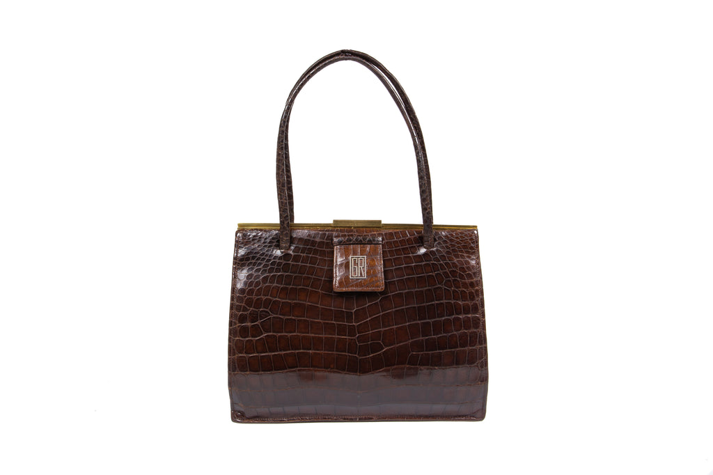 Beautiful and Rare Chocolate Brown 1950's-60's LOUISE FONTAINE Crocodile  Shoulder Bag