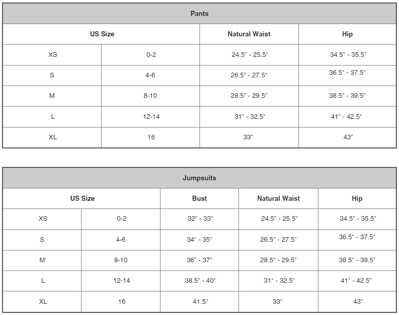 BeachLunchLounge Size Chart