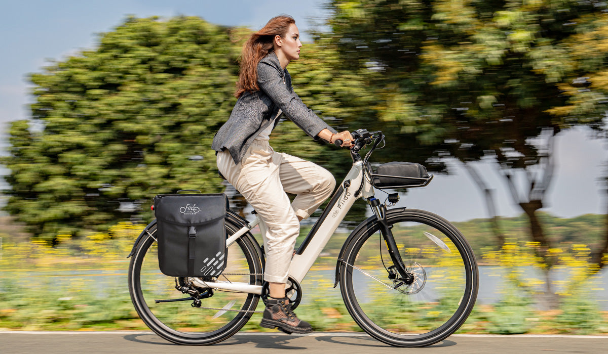 Woman riding electric bike