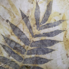 Black Walnut leaves eco dyed onto hemp fabric