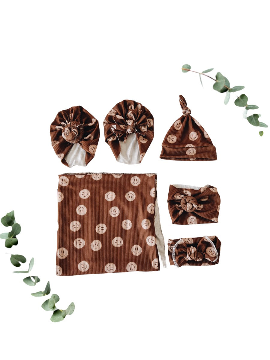 Fall Launch 2022: Tan Rib Smiley Swaddle Bundle