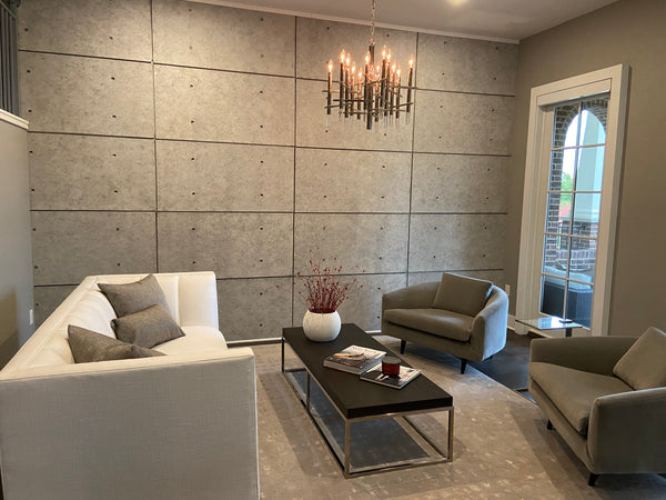 Urban concrete faux concrete wall in a living room setting