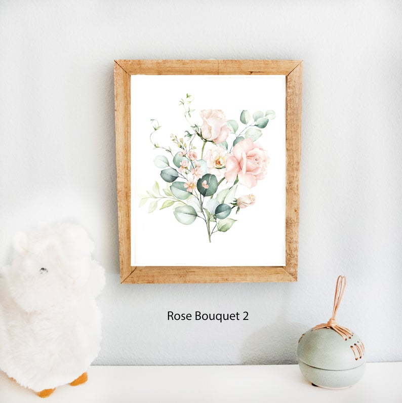 Floral Bouquet Initial with Baby Girl Name on Nursery Sign Wall Décor -  Schafer Art Studio