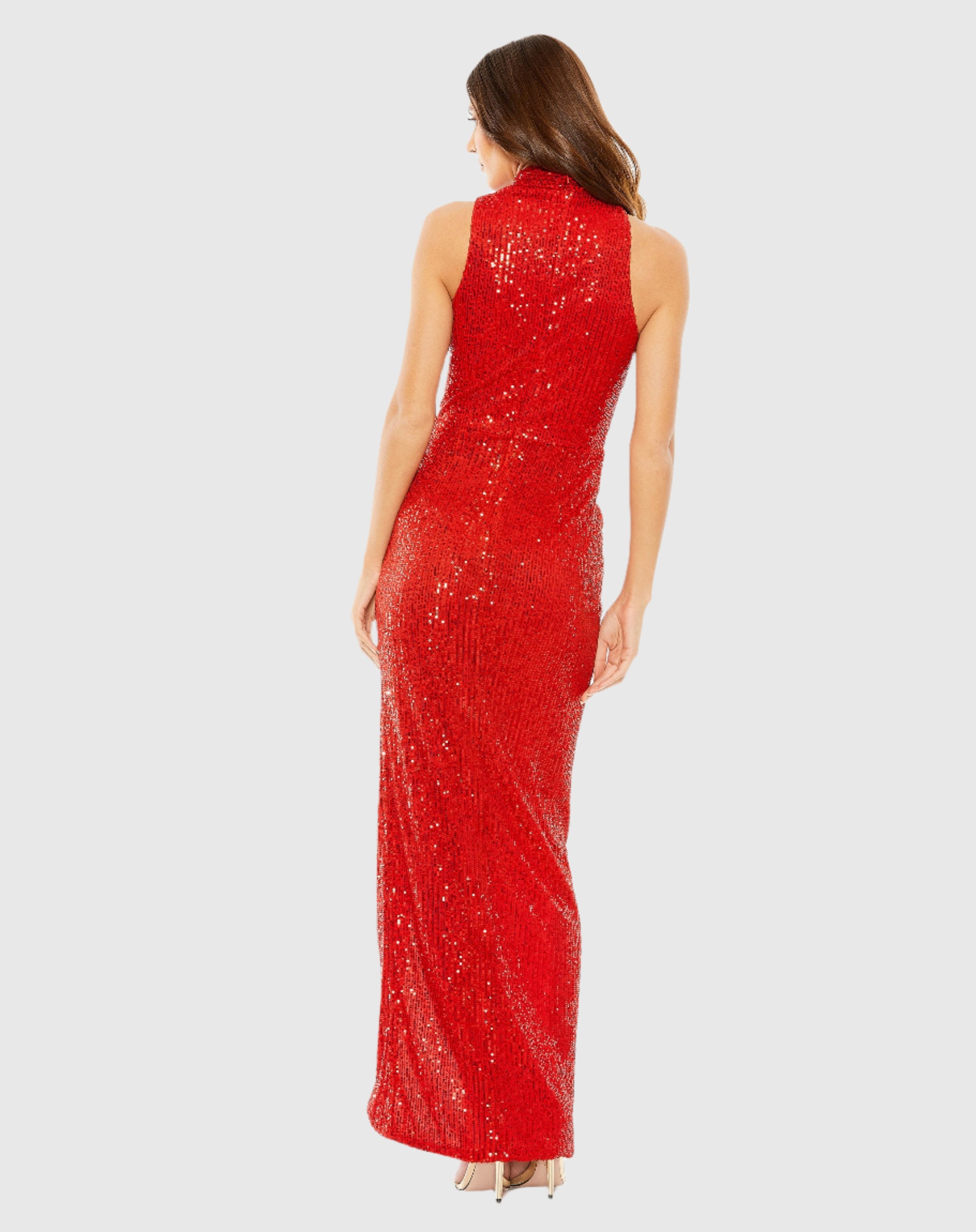 Beaded Sleeveless High Neck Cut Out Column Gown