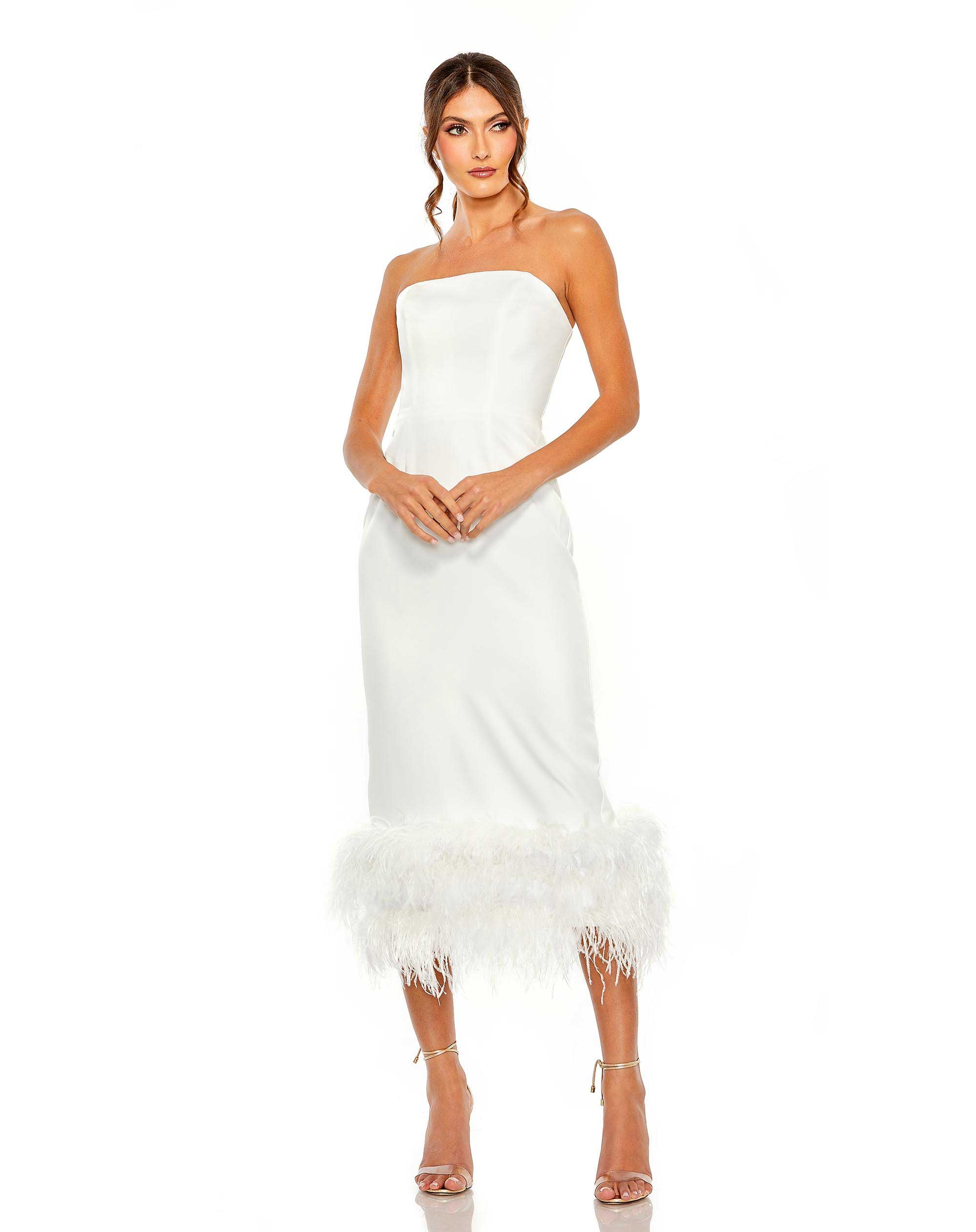 Embellished Feather Strapless Column Dress – Mac Duggal