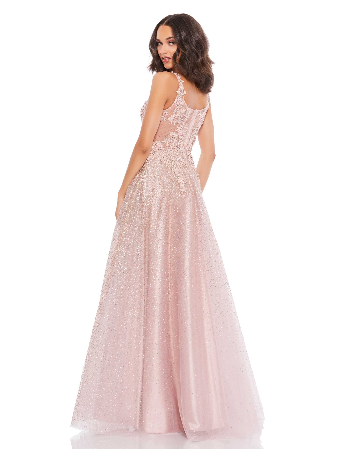 Plunge Neck Shimmer Tulle Embellished Dress | Sample | Sz. 2