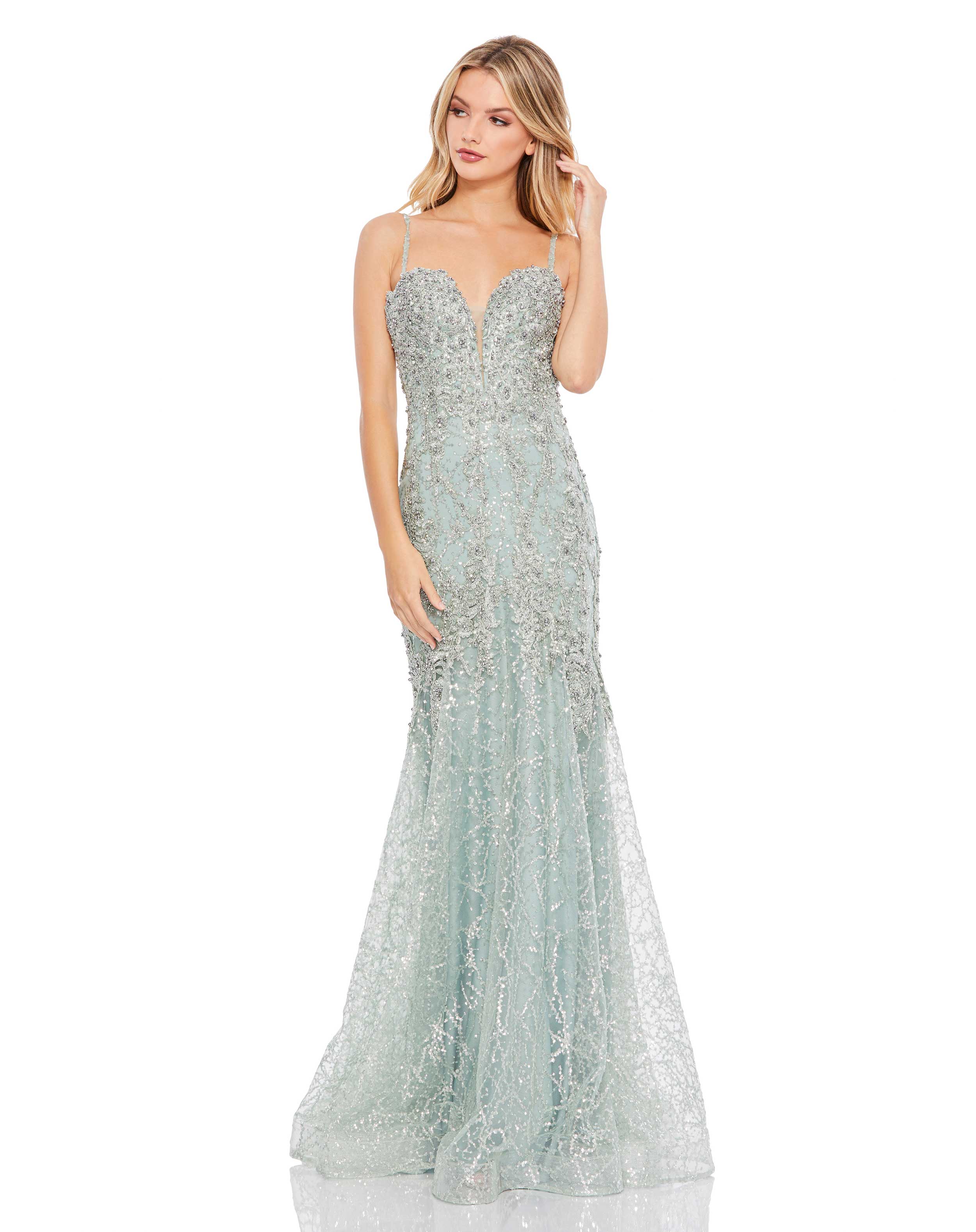 Embellished Plunge Neck Sleeveless Trumpet Gown – Mac Duggal