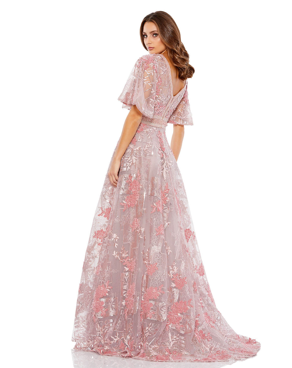 Floral Embroidered Flutter Sleeve Gown – Mac Duggal