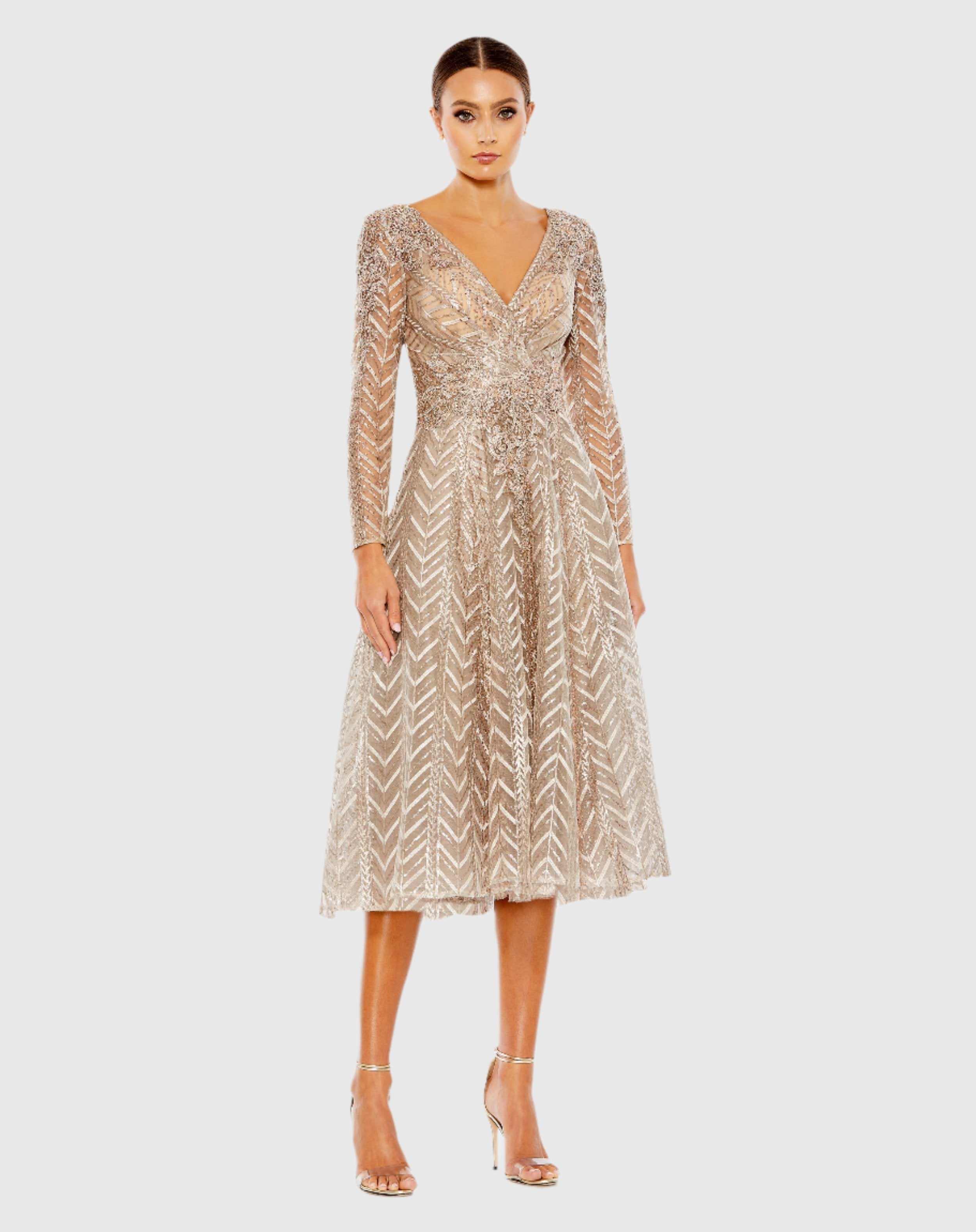 Embellished Long Sleeve Wrap Over Dress - Mac Duggal product image