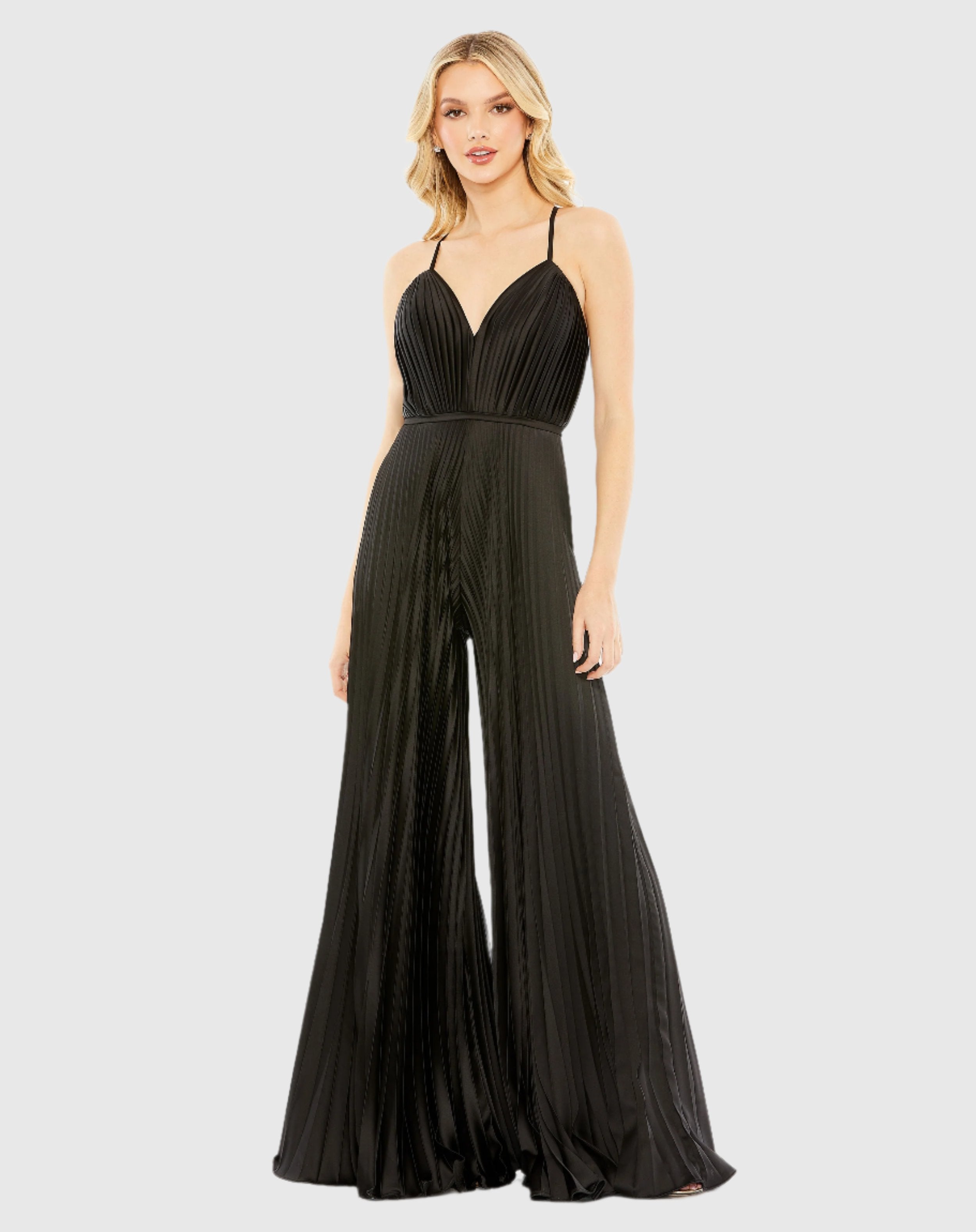 pleated satin wide leg jumpsuit ieena for mac duggal