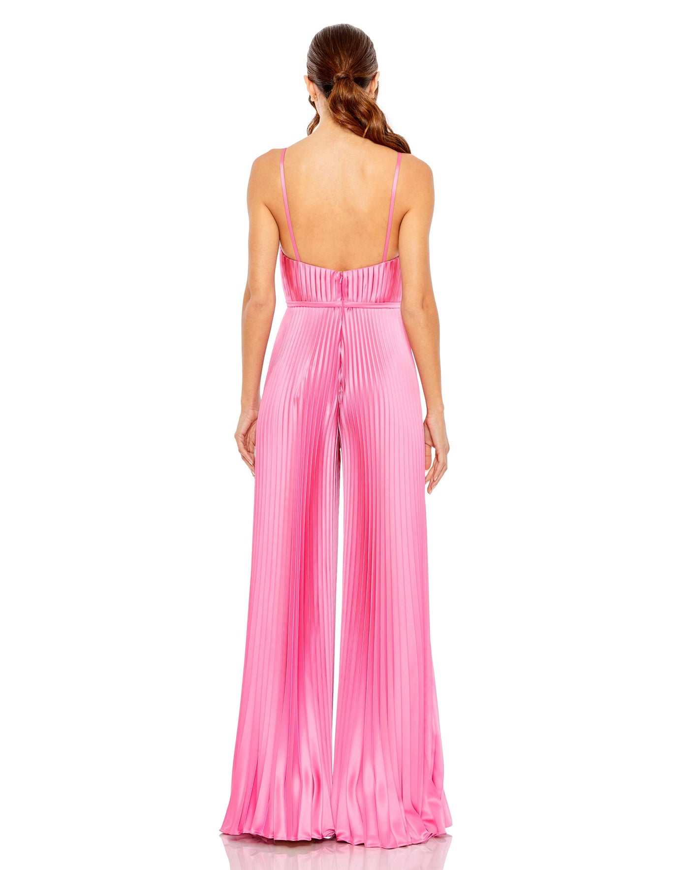 pleated satin wide leg jumpsuit ieena for mac duggal